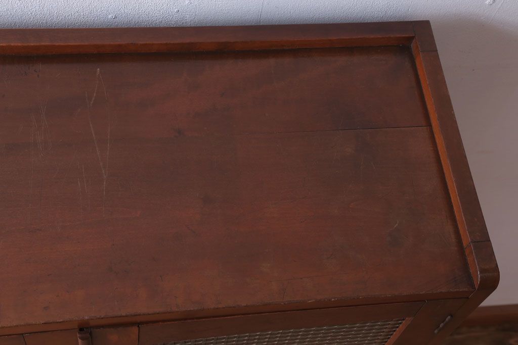 レトロ家具　昭和レトロ　チェッカーガラス入り!古い木のブックケース(本箱)