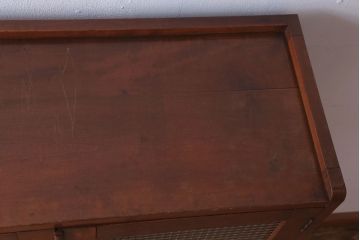 レトロ家具　昭和レトロ　チェッカーガラス入り!古い木のブックケース(本箱)