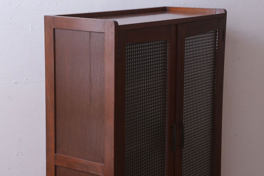 レトロ家具　昭和レトロ　チェッカーガラス入り!古い木のブックケース(本箱)