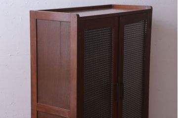 レトロ家具　昭和レトロ　チェッカーガラス入り!古い木のブックケース(本箱)