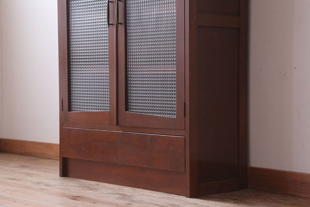 レトロ家具　昭和レトロ　チェッカーガラス入り!古い木のブックケース(本箱)