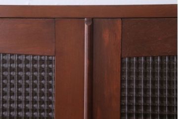 レトロ家具　昭和レトロ　チェッカーガラス入り!古い木のブックケース(本箱)