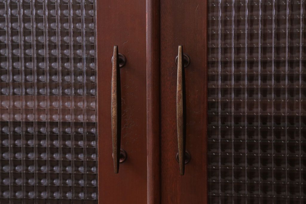 レトロ家具　昭和レトロ　チェッカーガラス入り!古い木のブックケース(本箱)