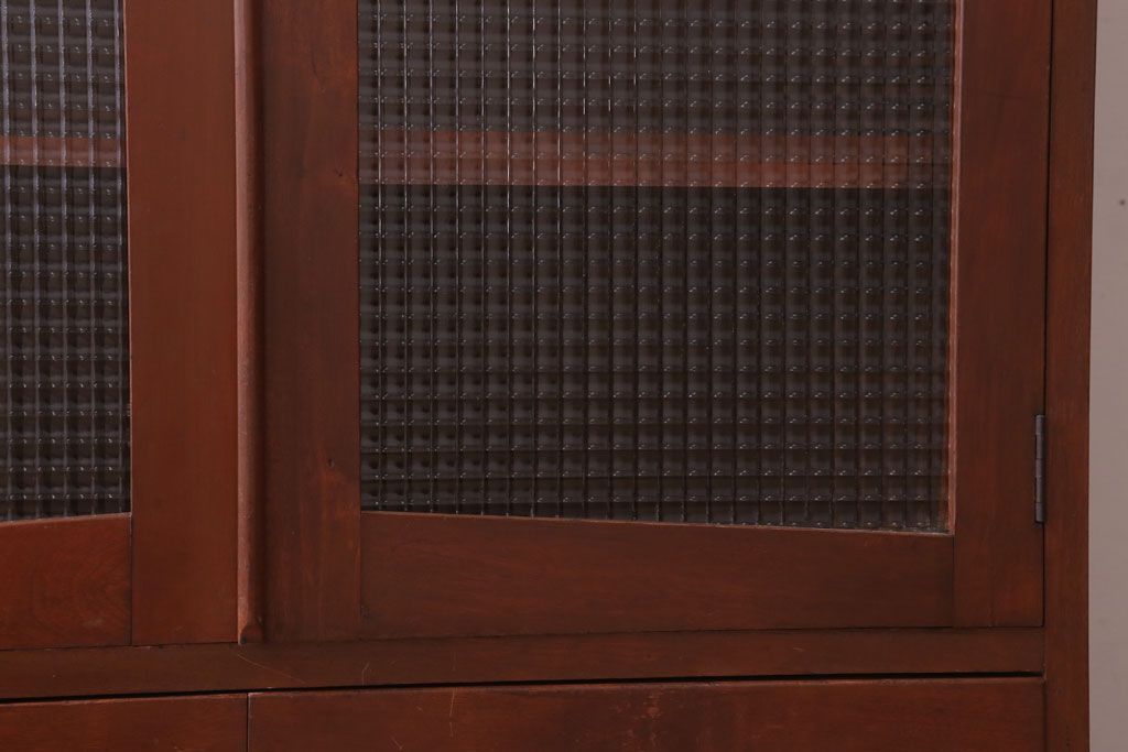 レトロ家具　昭和レトロ　チェッカーガラス入り!古い木のブックケース(本箱)