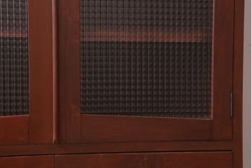 レトロ家具　昭和レトロ　チェッカーガラス入り!古い木のブックケース(本箱)