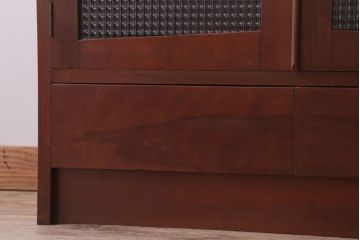 レトロ家具　昭和レトロ　チェッカーガラス入り!古い木のブックケース(本箱)