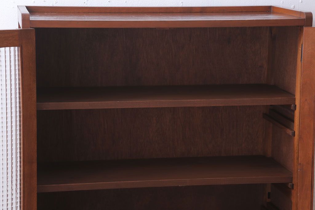 レトロ家具　昭和レトロ　チェッカーガラス入り!古い木のブックケース(本箱)