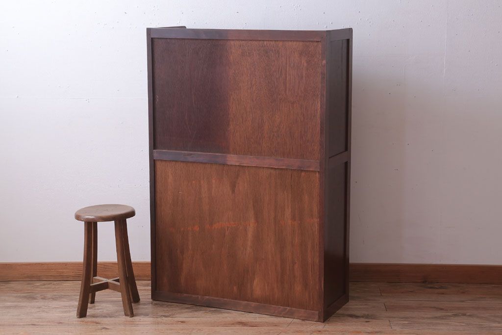 レトロ家具　昭和レトロ　チェッカーガラス入り!古い木のブックケース(本箱)