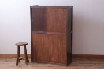 レトロ家具　昭和レトロ　チェッカーガラス入り!古い木のブックケース(本箱)