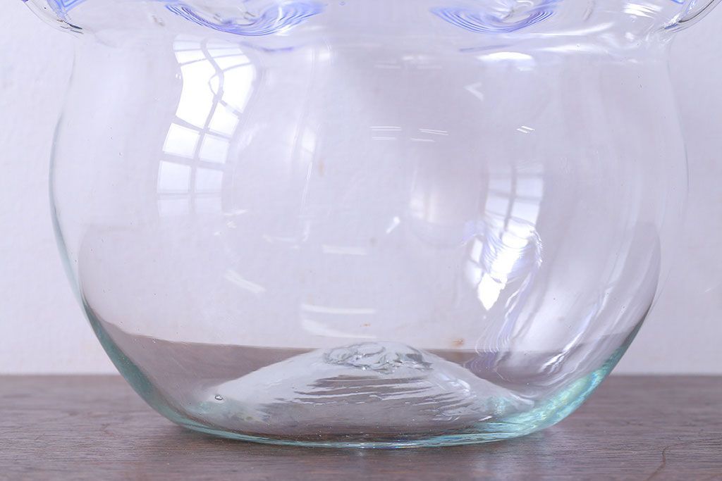 アンティーク雑貨　和製アンティーク　青縁がかわいい古いガラスの金魚鉢