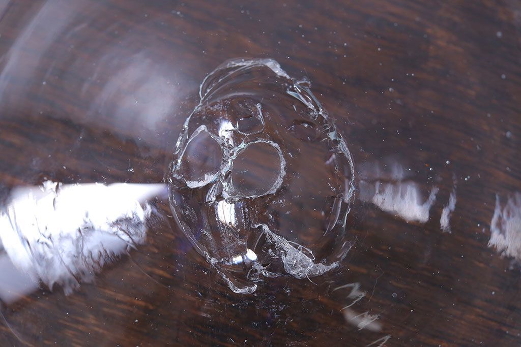 アンティーク雑貨　和製アンティーク　青縁がかわいい古いガラスの金魚鉢