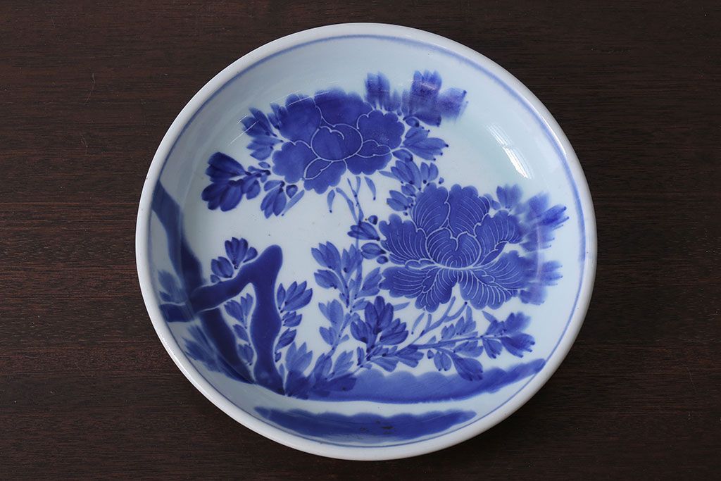 アンティーク雑貨　古民具・骨董　明治期　菊の図　アンティーク染付大皿(1)