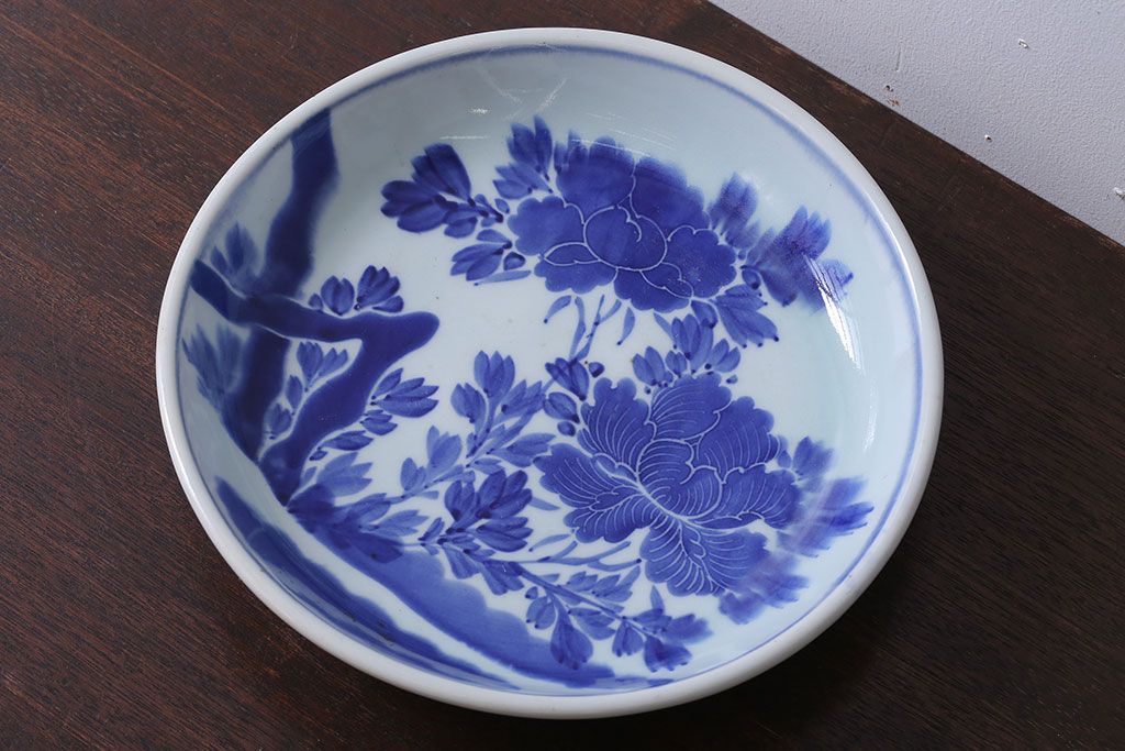 アンティーク雑貨　古民具・骨董　明治期　菊の図　アンティーク染付大皿(1)