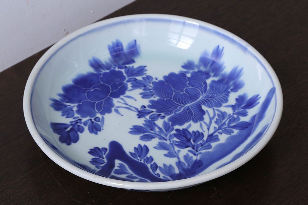 アンティーク雑貨　古民具・骨董　明治期　菊の図　アンティーク染付大皿(1)