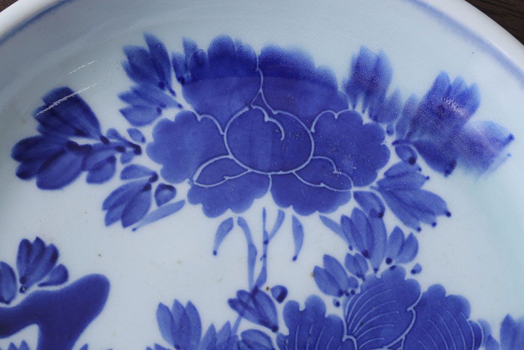 アンティーク雑貨　古民具・骨董　明治期　菊の図　アンティーク染付大皿(1)