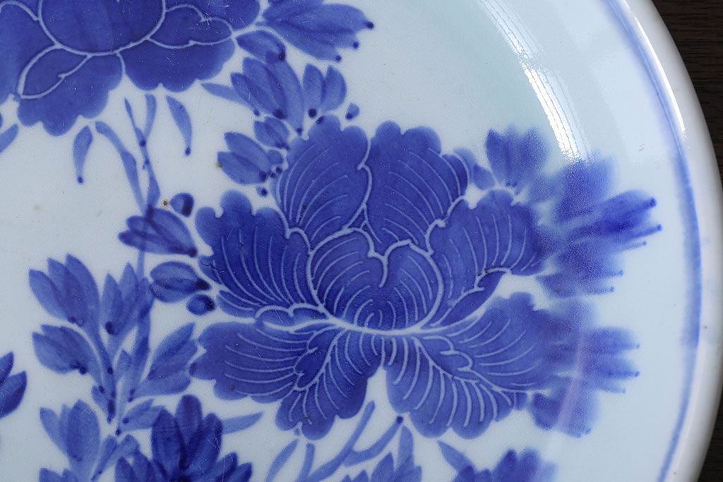 アンティーク雑貨　古民具・骨董　明治期　菊の図　アンティーク染付大皿(1)