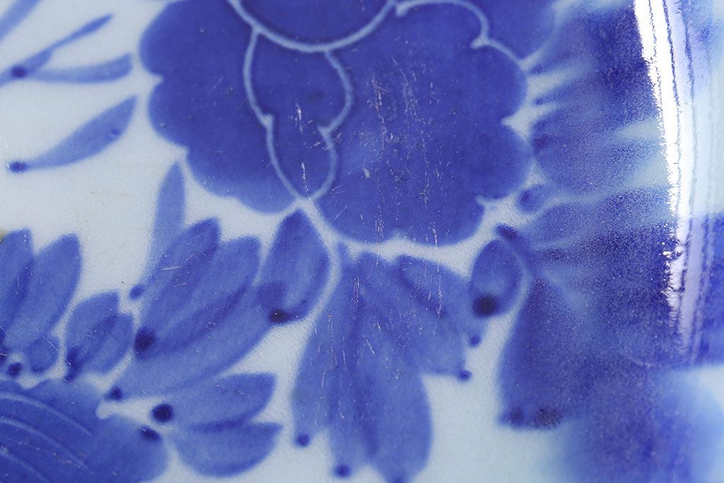 アンティーク雑貨　古民具・骨董　明治期　菊の図　アンティーク染付大皿(1)