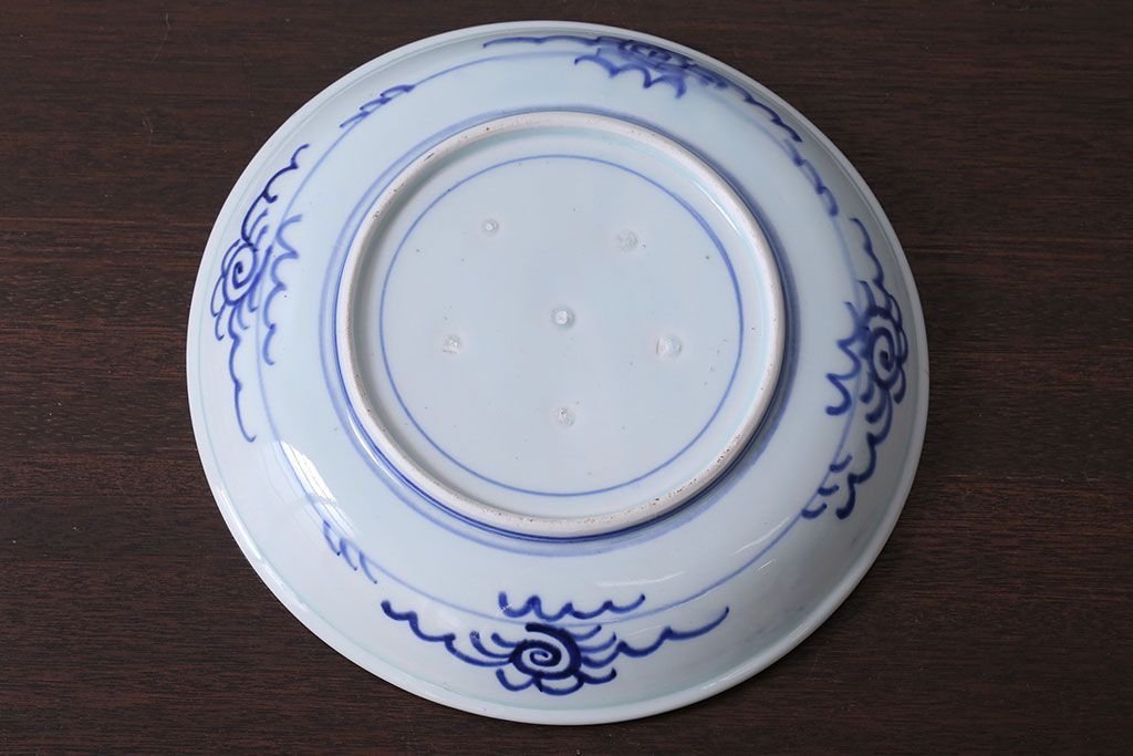 アンティーク雑貨　古民具・骨董　明治期　菊の図　アンティーク染付大皿(1)