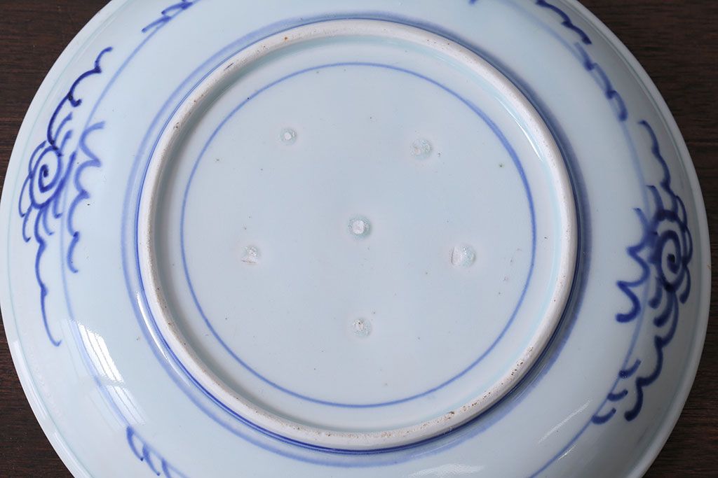 アンティーク雑貨　古民具・骨董　明治期　菊の図　アンティーク染付大皿(1)