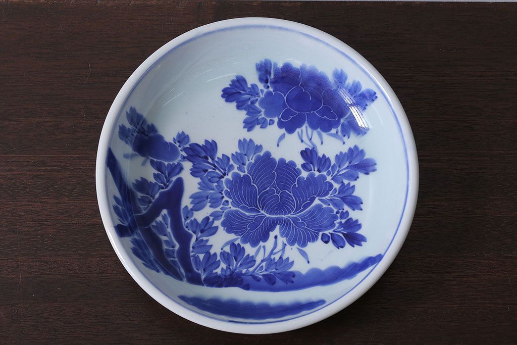 古民具・骨董　明治期　菊の図　アンティーク染付大皿(2)