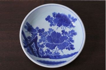 古民具・骨董　明治期　菊の図　アンティーク染付大皿(2)