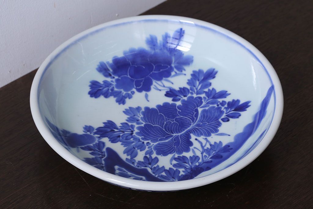 古民具・骨董　明治期　菊の図　アンティーク染付大皿(2)