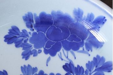 古民具・骨董　明治期　菊の図　アンティーク染付大皿(2)