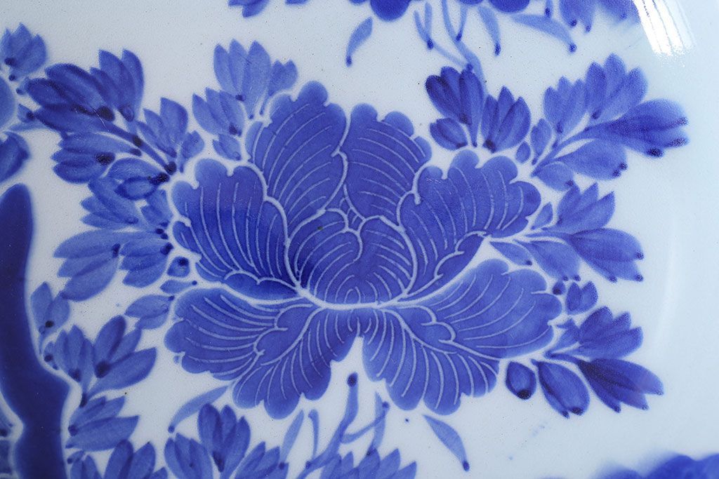 古民具・骨董　明治期　菊の図　アンティーク染付大皿(2)