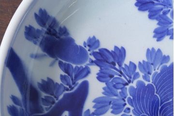 古民具・骨董　明治期　菊の図　アンティーク染付大皿(2)