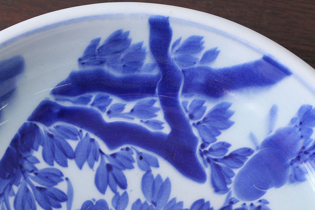 古民具・骨董　明治期　菊の図　アンティーク染付大皿(2)