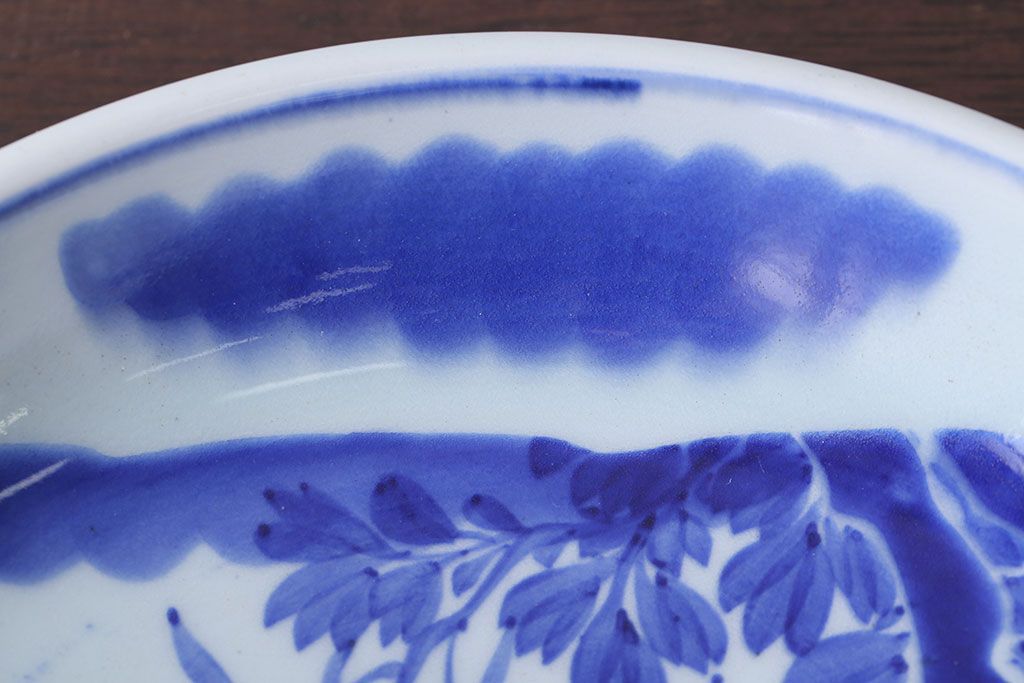 古民具・骨董　明治期　菊の図　アンティーク染付大皿(2)