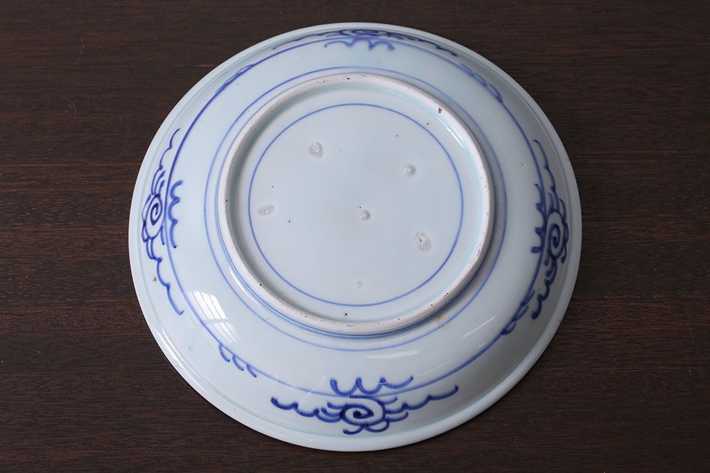 古民具・骨董　明治期　菊の図　アンティーク染付大皿(2)