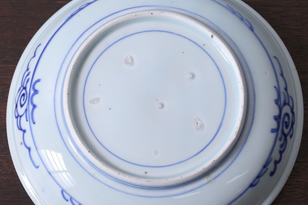 古民具・骨董　明治期　菊の図　アンティーク染付大皿(2)