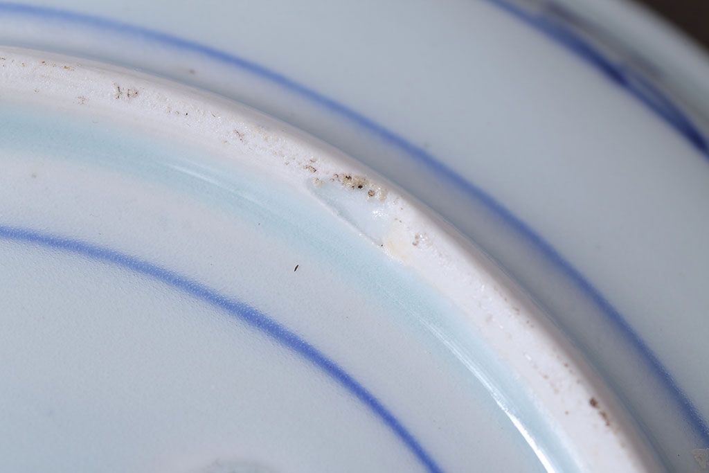 古民具・骨董　明治期　菊の図　アンティーク染付大皿(2)