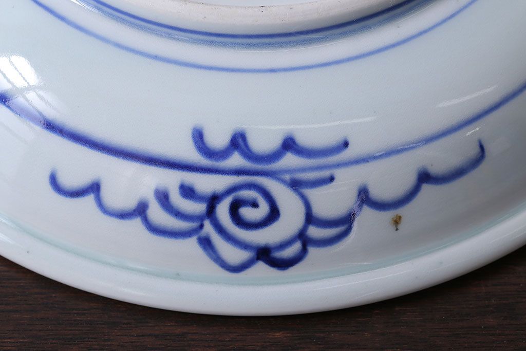 古民具・骨董　明治期　菊の図　アンティーク染付大皿(2)