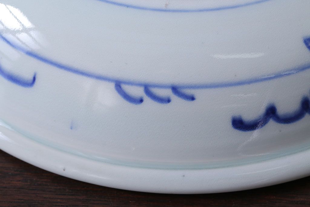 古民具・骨董　明治期　菊の図　アンティーク染付大皿(2)