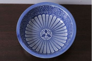 古民具・骨董　大正期　蛸唐草　アンティーク深鉢(印判皿)(1)