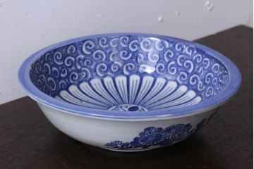 古民具・骨董　大正期　蛸唐草　アンティーク深鉢(印判皿)(2)