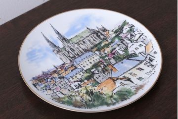 アンティーク雑貨　ノリタケ・飾皿・フランス シャルトル遠望・yukio・鵜飼幸雄