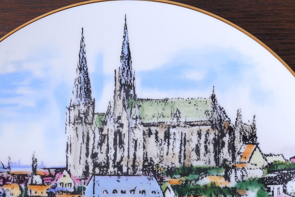 アンティーク雑貨　ノリタケ・飾皿・フランス シャルトル遠望・yukio・鵜飼幸雄