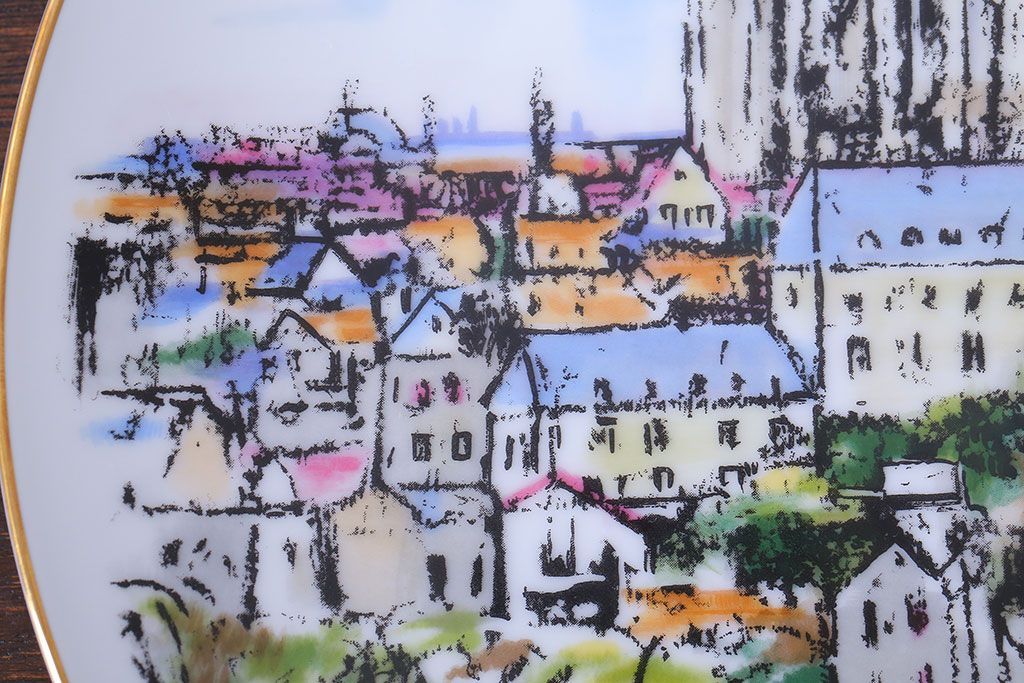 アンティーク雑貨　ノリタケ・飾皿・フランス シャルトル遠望・yukio・鵜飼幸雄