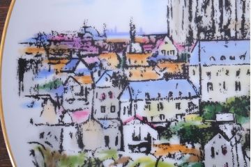 アンティーク雑貨　ノリタケ・飾皿・フランス シャルトル遠望・yukio・鵜飼幸雄