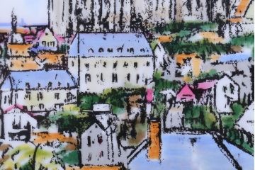 アンティーク雑貨　ノリタケ・飾皿・フランス シャルトル遠望・yukio・鵜飼幸雄