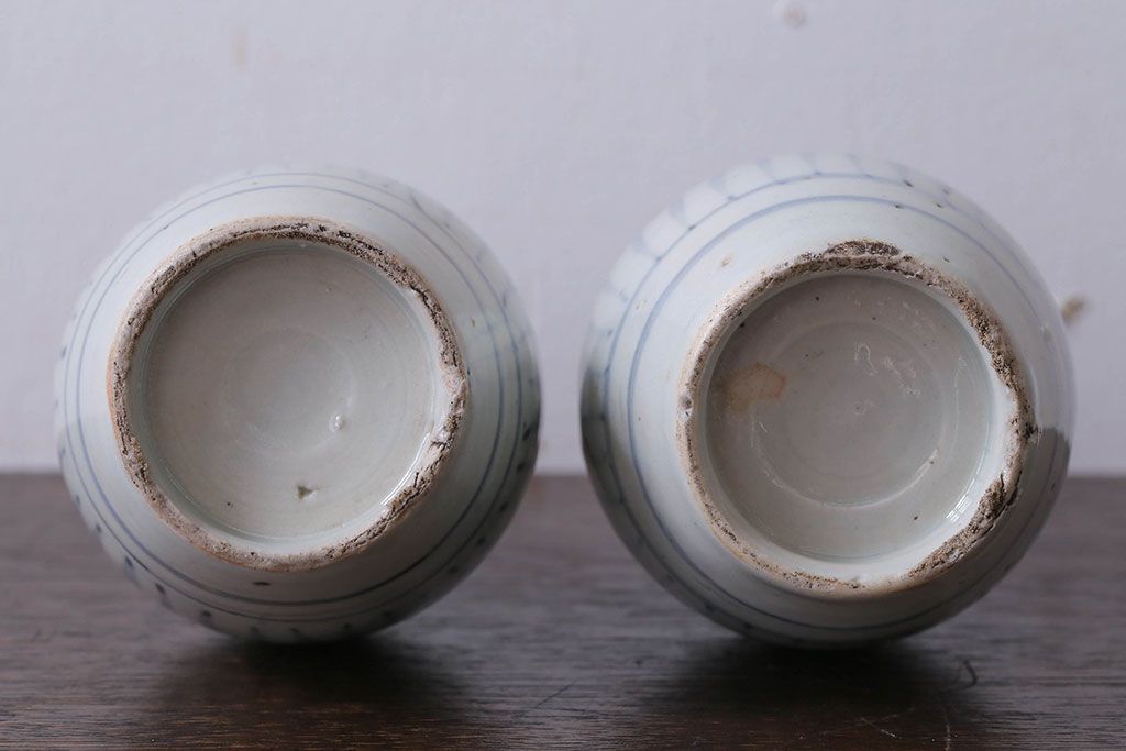 アンティーク雑貨　古民具・骨董　江戸後期　古伊万里・染付・蛸唐草文　徳利2つセット