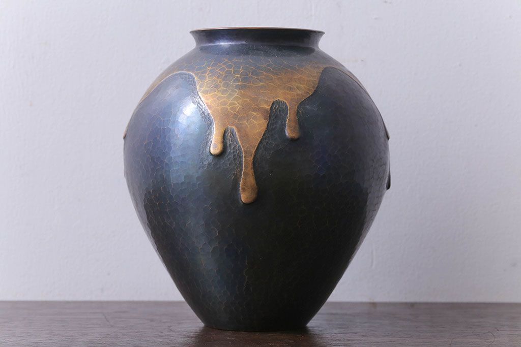 アンティーク雑貨　中古　玉川堂　甕垂　銅製花瓶　共箱