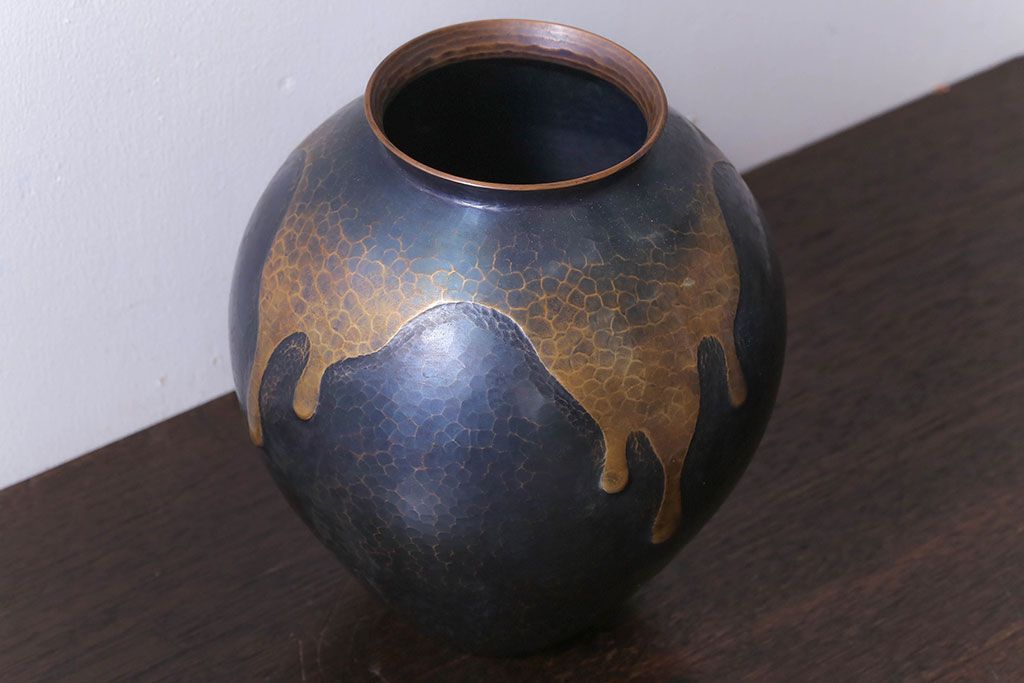 アンティーク雑貨　中古　玉川堂　甕垂　銅製花瓶　共箱