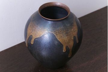 アンティーク雑貨　中古　玉川堂　甕垂　銅製花瓶　共箱