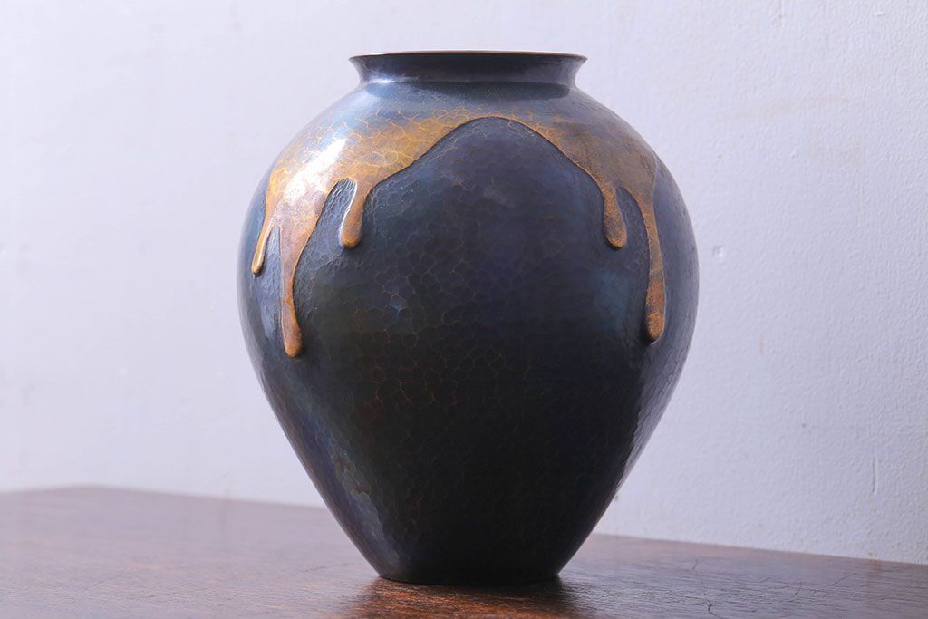 アンティーク雑貨　中古　玉川堂　甕垂　銅製花瓶　共箱