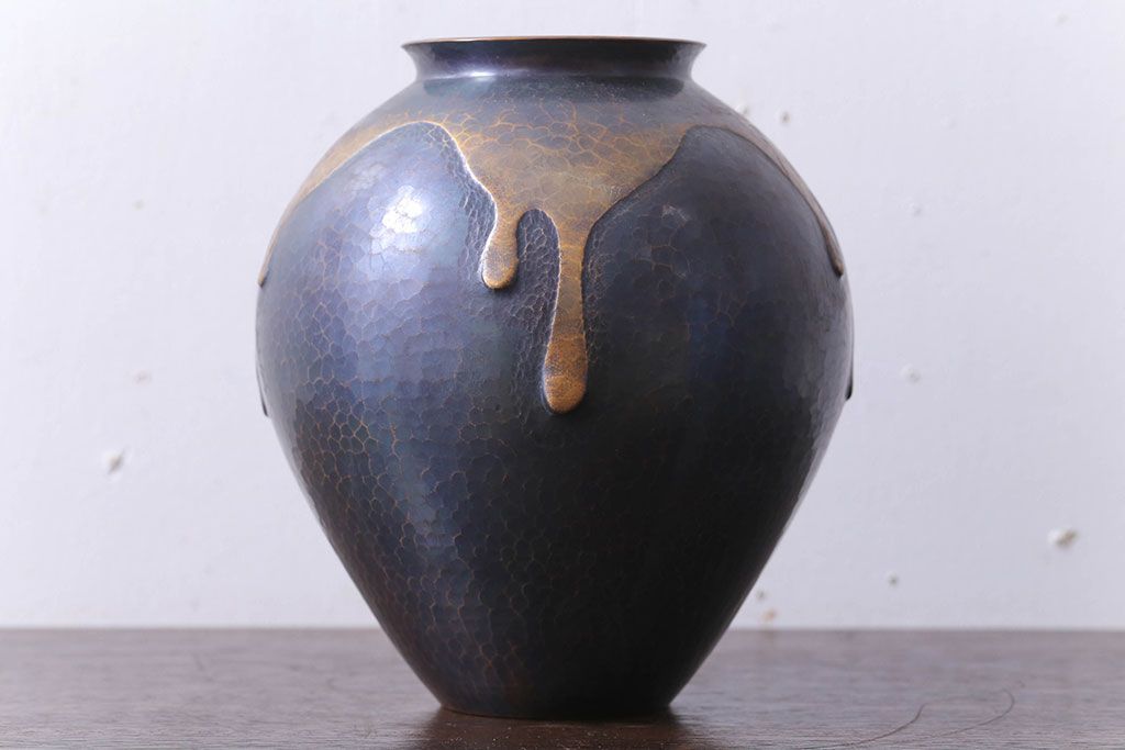 アンティーク雑貨　中古　玉川堂　甕垂　銅製花瓶　共箱