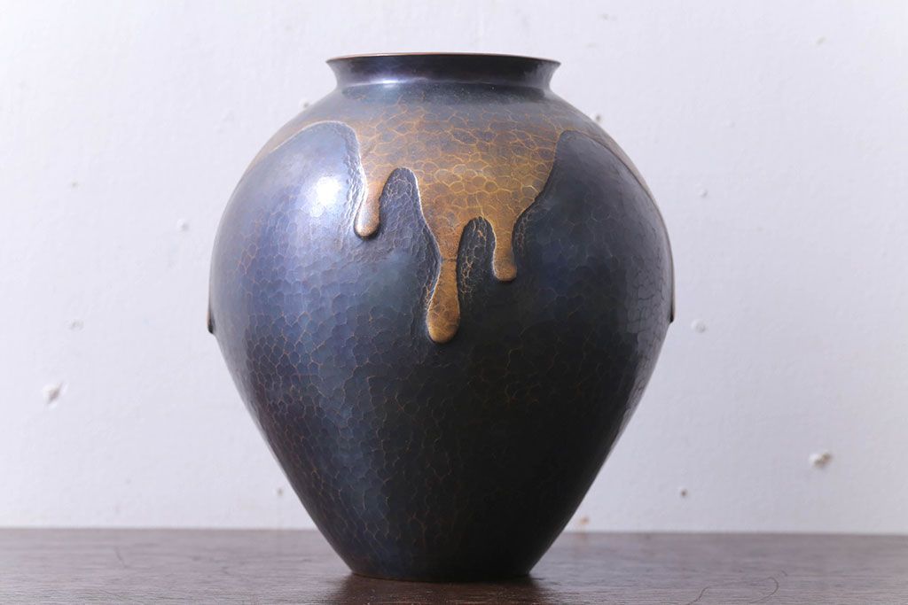 アンティーク雑貨　中古　玉川堂　甕垂　銅製花瓶　共箱